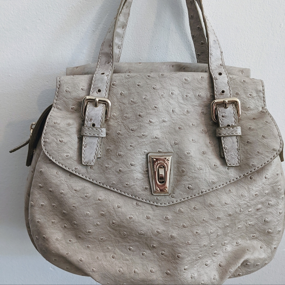 Marc Jacobs Aurora Ostrich Embossed Beige Satchel Purse Beige Off White - Picture 4 of 10